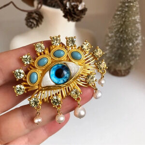 Hemlock Pearl Baroque Embellished Blue Eyes Brooch